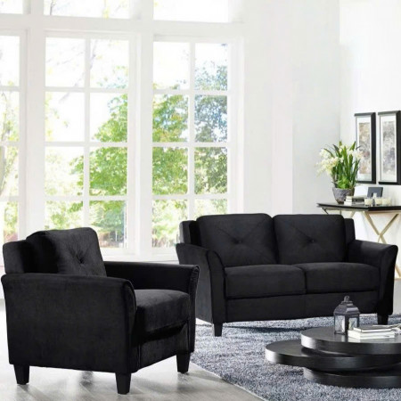 Life Black : Bộ 2 Ghế Sofa Đôi và Ghế Đơn - Vải Microfiber Đen